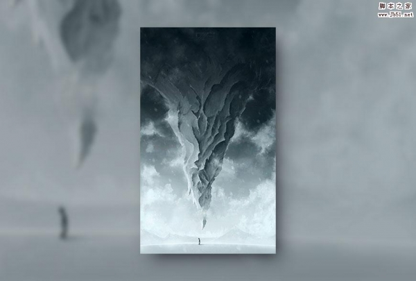 ps使用笔刷绘制倒悬的冰山壁纸教程